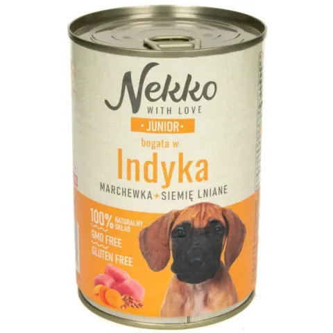 Nekko Junior Indyk/Marchewka/Siemię Lniane 400G Karma Mokra Dla Psa