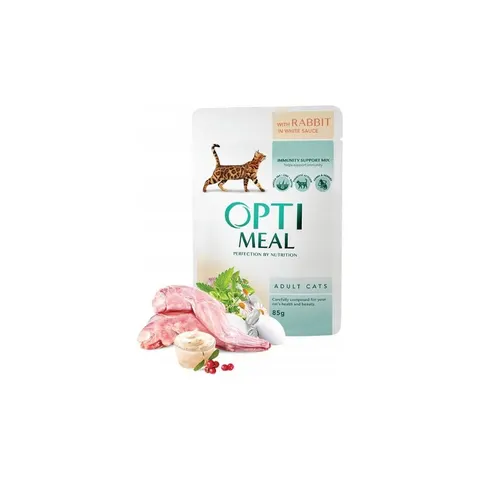 OptiMeal Premium Saszetka Karma Mokra dla Kota Królik w Białym Sosie 85g
