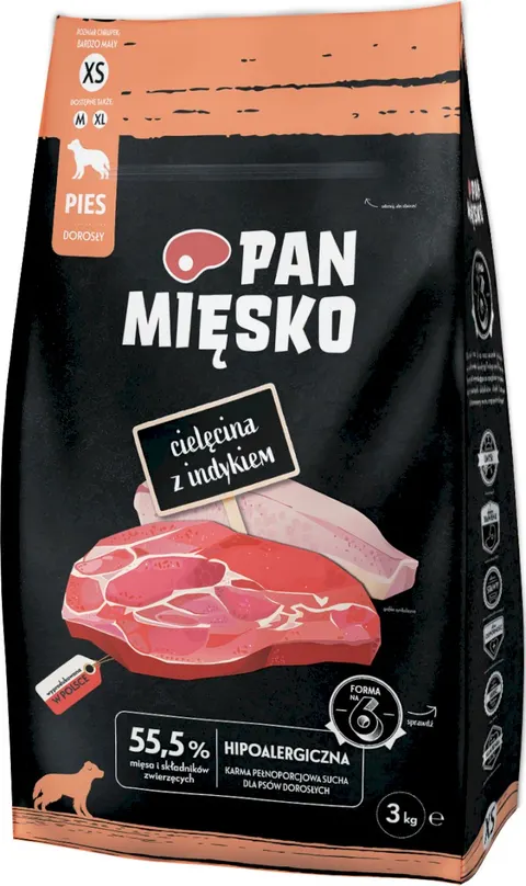 Karma Pan Mięsko Sucha Dla Psa Cielęcina Z Indykiem (Dorosły) Chrupki XS