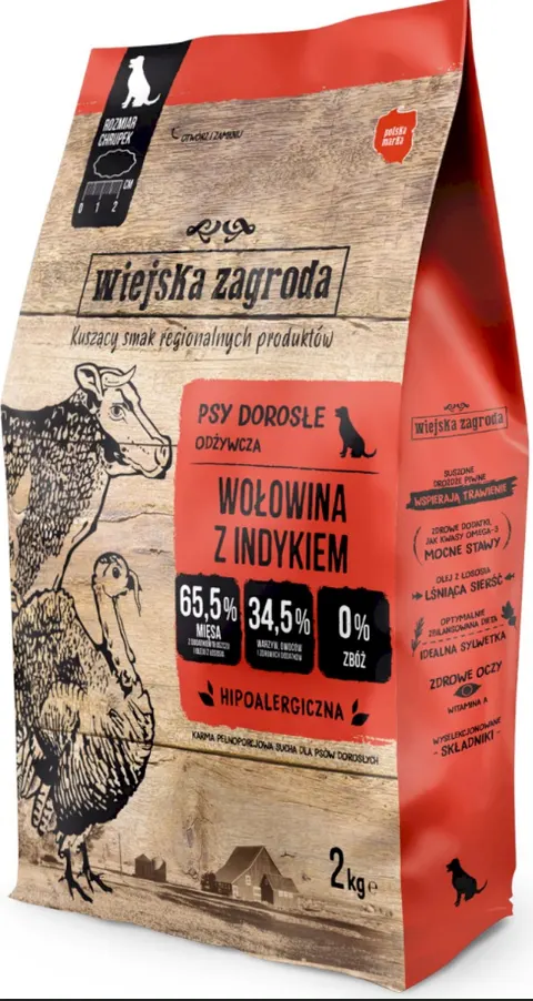 Karma sucha Wiejska Zagroda Wołowina z Indykiem 2 kg
