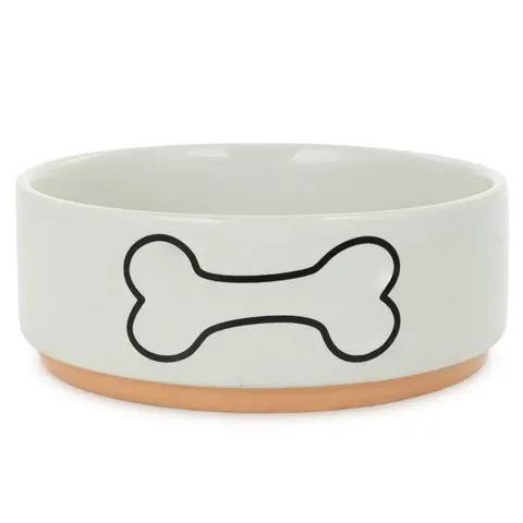 Barry King Miska Dla Psa Biała Nadruk Kość Ceramiczna Na Pdstawce 15cm BK-18408