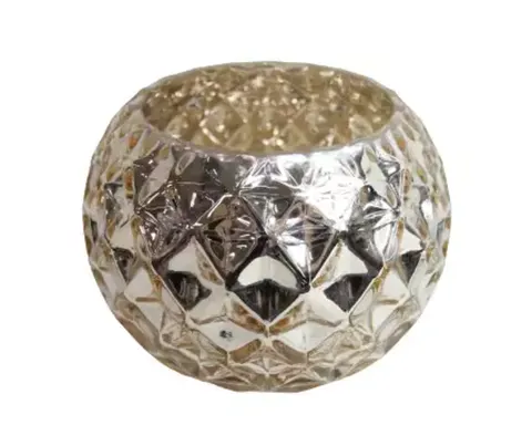 Szklany Lampion- Wazon w Kształcie Kuli Silver - H 13 cm