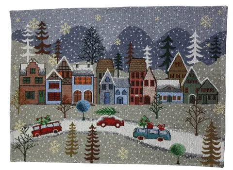 Podkładka ze świątecznym wzorem zaśnieżone miasto - 33 x 48 cm