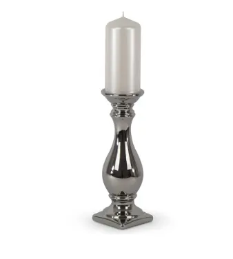 Świecznik Ceramiczny Srebrny Średni - (wys. x szer.) 26,5 x 8,5 cm