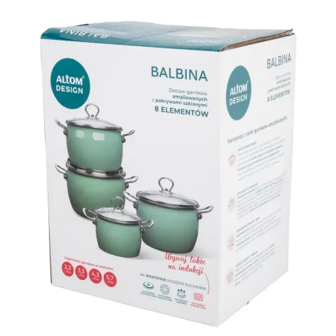 BALBINA KPL. 8 EL. GARNKÓW EMALIOWANYCH SZAŁWIOWY ZIELONY