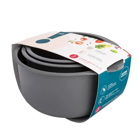 MISKI KOMPLET 3 SZTUK 1,5L 2L 3L SZARY