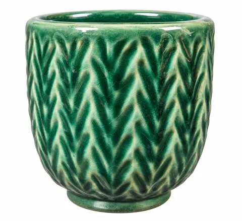Doniczka ceramiczna zielona 11 cm z wzorem roślinnym C31-76