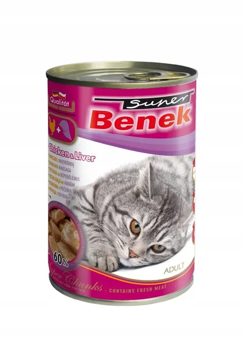 Super Benek Chunks Kurczak Z Wątróbką 415g Karma Mokra Dla Kotów
