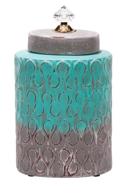 Ceramiczny Pojemnik Dekoracyjny Turkusowo-Szary - 35 cm