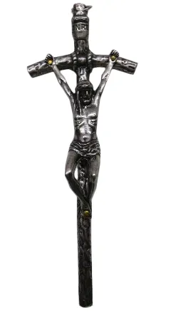 Krzyż wiszący metalowy papieski 14,5cm sr/ox - 08454