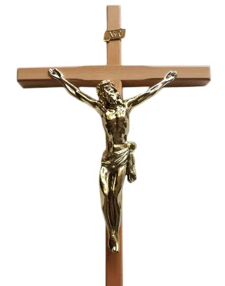 Krzyż wiszący drewniany h45cm jasny - 08476