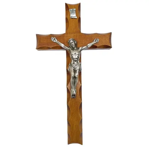 Krzyż wiszący drewniany h28cm mahoń FREZOWANY - 11495