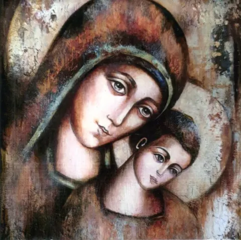 Ikona na ceramice 15x15cm Matka Boża z Dzieciątkiem - 63158