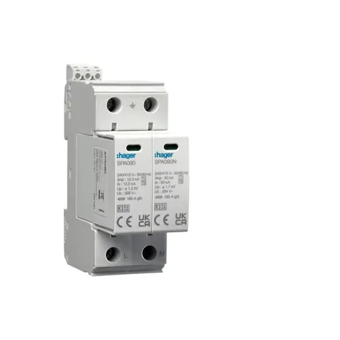 Ogranicznik przepięć SPD B+C typ T1+T2 MOV 2P sieć TN-S/TT Iimp=25kA In=50kA Up=1,2kV styk; SPA911, HAGER