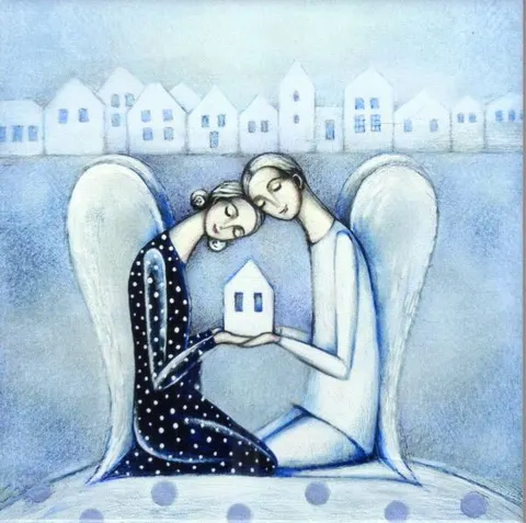 Kafelek na ceramice 15x15cm Anioły z domkiem - 68568