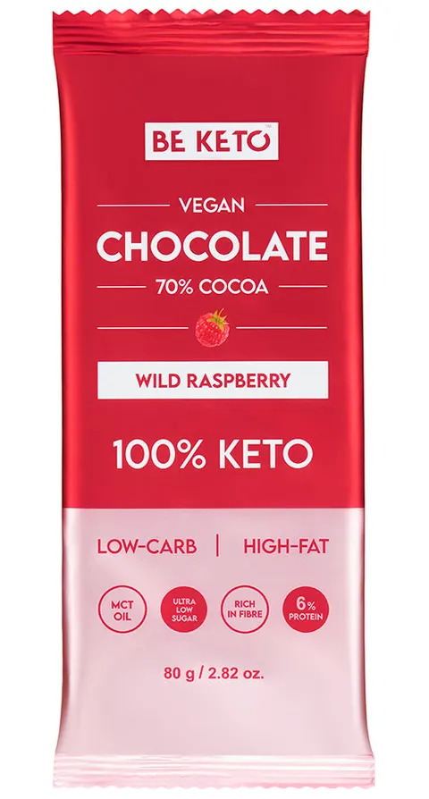 BeKeto Wegańska Keto Czekolada z Olejem MCT - Dzika Malina 80g
