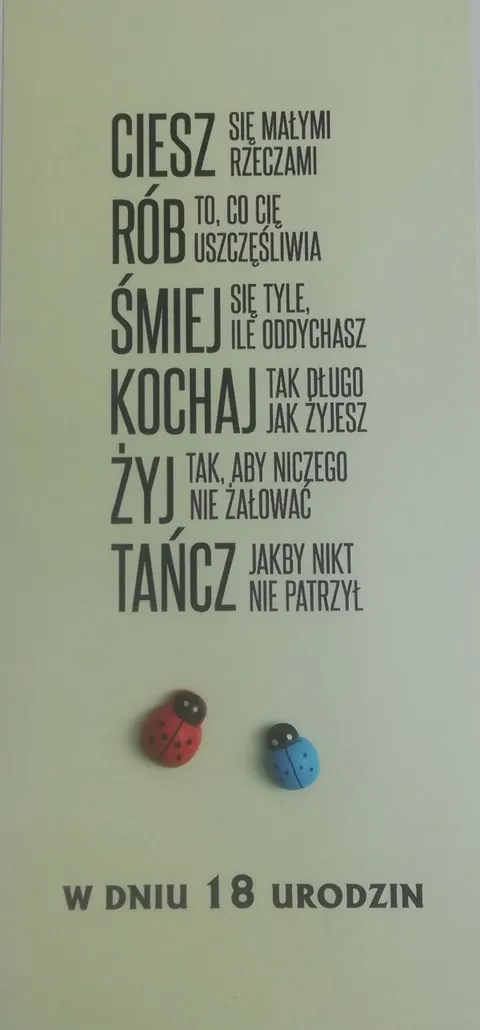 Karnet 18-ste URODZINY (biedronki) ręcznie robiony różne wzory - 12995