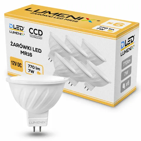 6x Żarówka LED MR16 12V DC 770lm 7W