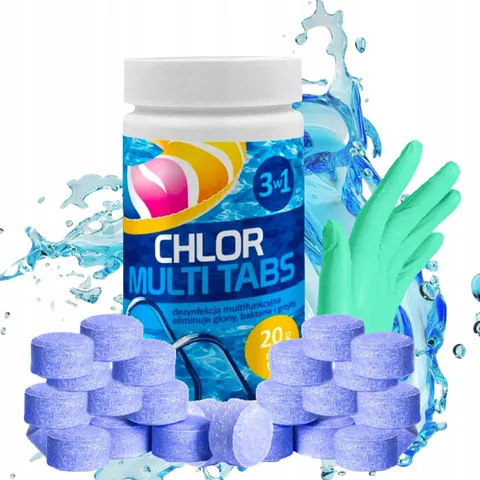 Chlor do basenu multi tabletki gamix 3w1 chemia spa 1kg 50x 20g +rękawiczki