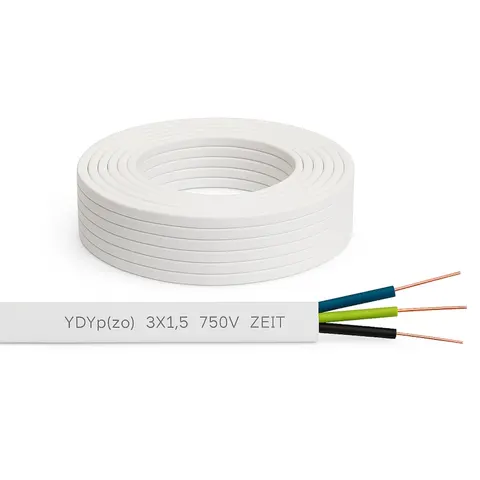Przewód YDYp 3x1,5 żo 450/750V instalacyjny biały, krążek 100m; ZEIT