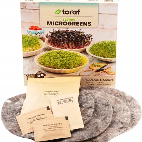Toraf - zestaw microgreens groch, lucerna, brokuł, rzodkiewka (4maty+4nasiona)