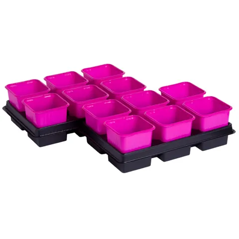 Vefi - doniczki kwadr. 8cm - 12 szt róż+ 2tace