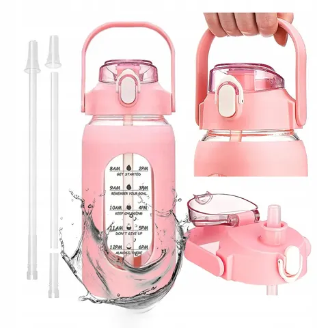 Szklana butelka na wodę ze słomką, bidon shaker z miarką dziubkiem, 950ml