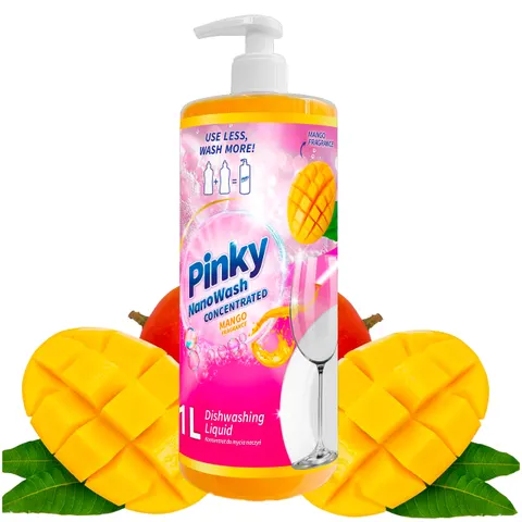 Koncentrat płyn z pompką do mycia naczyń mango nanowash 1l pinky + gąbka