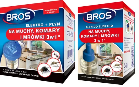 Bros - elektrofumigator + 2x płyn na muchy komary i mrówki 3w1