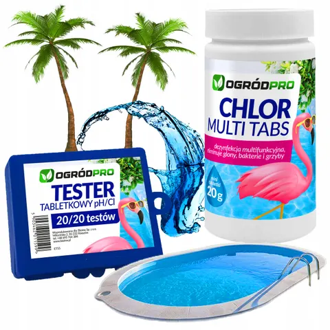 Ogródpro - zestaw: tester tabletkowy + mini chlor multi tabs 20g 1kg