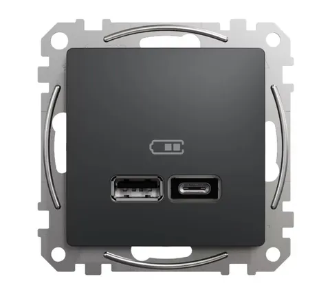 Sedna Design & Elements, gniazdo ładowania USB A+C 2,4A, czarny antracyt; SCHNEIDER