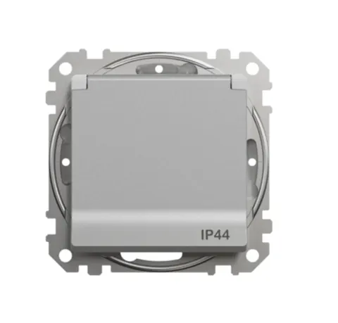 Sedna Design Gniazdo 2P+PE z przesłonami IP44, srebrny