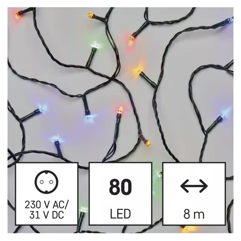 Lampki świąteczne Classic, łańcuch 80 LED 8m multikolor; 3,6W, IP44