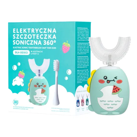 SIMED Szczoteczka Soniczna 360 dla dzieci – 360 U-shape 2w1 – Zielona