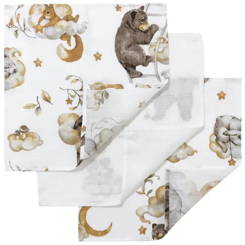 Pieluszki muślinowe 30x30 cm 3pak - Sweet Teddy