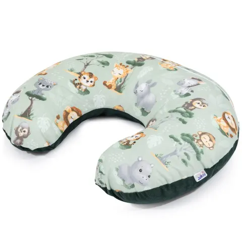 Poduszka rogal + zdejmowana poszewka - Tropical Animals i butelkowy Velvet