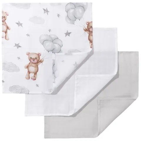Pieluszki muślinowe 30x30 cm 3pak - Cloudy Bears