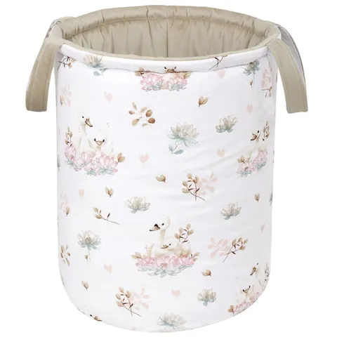 Kosz na zabawki, dwustronny - Swan Family i Cappuccino Soft Velvet