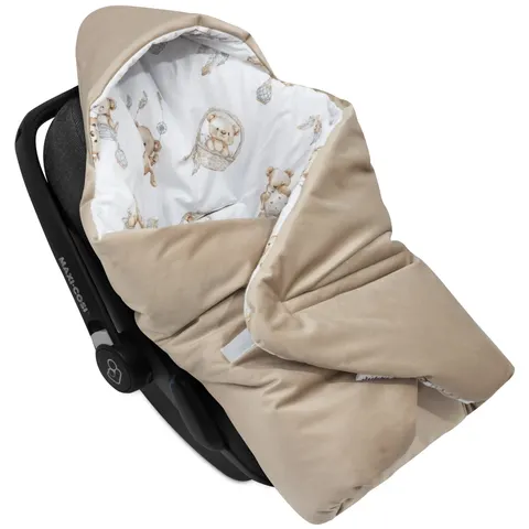 Kocyk do fotelika samochodowego - Boho Bears i Cappuccino Soft Velvet