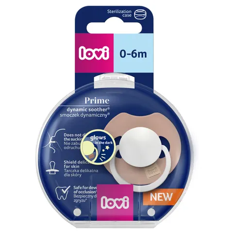 LOVI Prime Glow Smoczek silikonowy dynamiczny 0-6m 1 szt. Blush