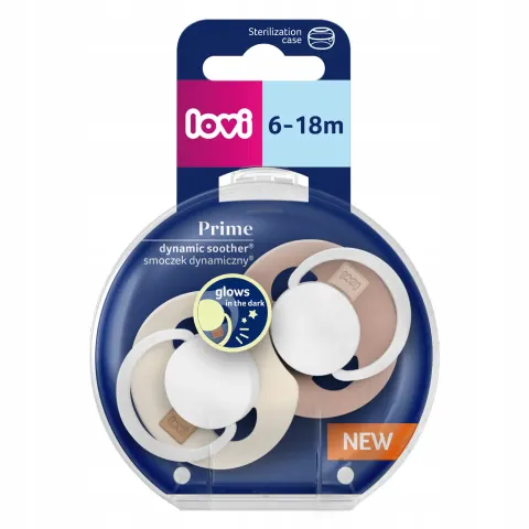 LOVI Prime Glow Smoczek silikonowy dynamiczny 6-18m 2 szt. Ivory&Blush