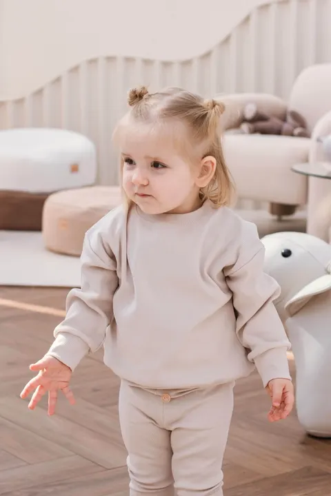 JUKKI Komplet prążkowany dziecięcy - Beige