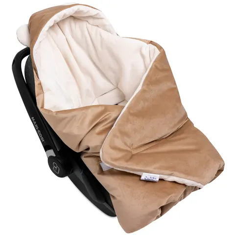 Kocyk do fotelika samochodowego - Plusz ecru i Toffee Soft Velvet