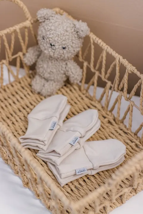 Rękawiczki Niedrapki 3 pack z bawełny organicznej- Beige