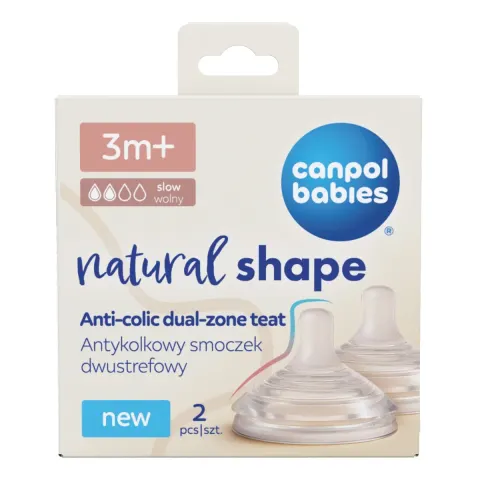 Canpol babies Antykolkowy smoczek dwustrefowy Natural Shape 3m+ 2szt.