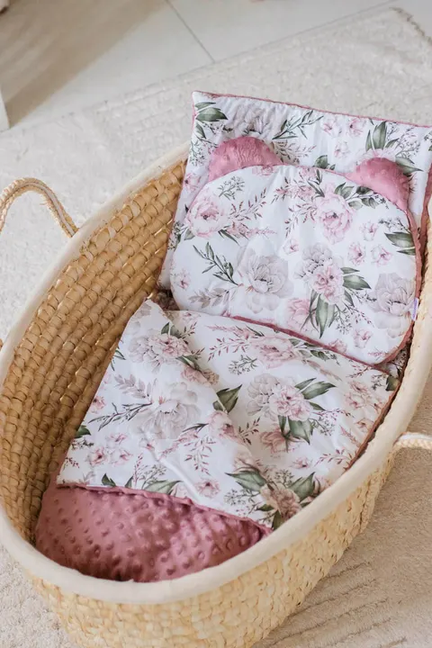 4 elementowy zestaw XL do wózka - Secret Garden i Old Rose Minky