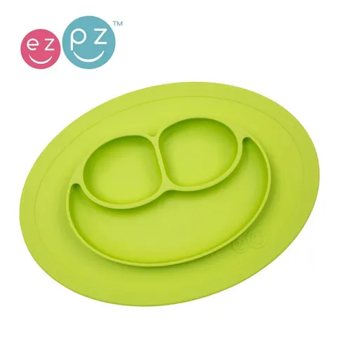 Silikonowy talerzyk z podkładką mały 2w1 Mini Mat zielony / EZPZ