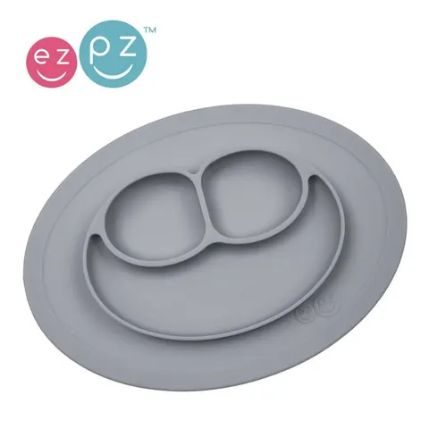Silikonowy talerzyk z podkładką mały 2w1 Mini Mat szary / EZPZ