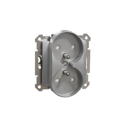 Sedna Elements Gniazdo 2x2P+PE z przesłonami, srebrne aluminium