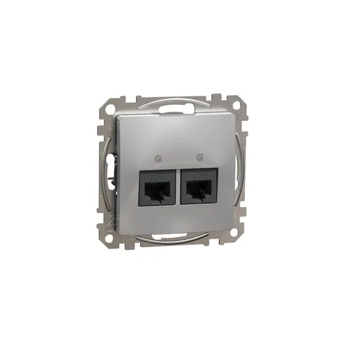 Sedna Design&Elements Gniazdo komputerowe 2xRJ45 kat.5e UTP, srebrne aluminium